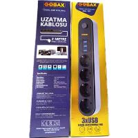 GOBAX Termal Akım Korumalı 2MT 3XUSB 10a-2500w MG-101